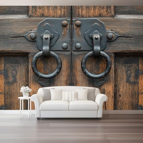 Papel Pintado Pared 3D Papel Tapiz Paisaje Marrón Puerta De Madera Anillo De Metal Fotomurales 3D Tv Fondo Pared Dormitorio Murales Papel Tapiz Moderno