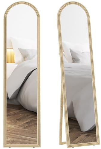 HOMCOM Espejo de Pie Cuerpo Entero 160x40 cm con Marco Efecto Piedra, Espejo de Pared Rectangular para Colgar o Apoyar, 2 Modos de Uso, para Dormitorio, Salón y Entrada, Beige