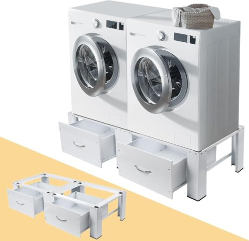 Estructura de acero de 2 compartimentos con cajones para lavadoras, armario doble para secadoras, hasta 300 kg, 126 x 54 x 32 cm, doble pedestal para lavadoras, pedestal elevador