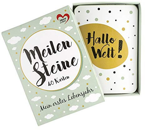 Ideen mit Herz Meilensteinkarten Baby | 40 Stück | 10,5 cm x 14,8 | Ereigniskarten | Für Mädchen & Jungen | Modernes Design | inkl. Geschenkbox (mint-blau)