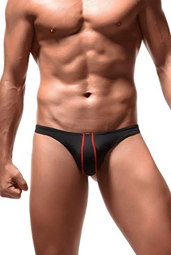 Newsywell Homme G String Soie Glacée Tanga Bikinis Taille Basse Pouch Slip Triangle Stretch Bodybuilding Thong sous-vêtement Noir XX-Large