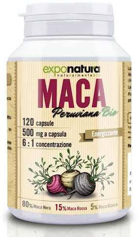 Exponatura Maca Peruviana Biologica - Capsule ad Alto Dosaggio - 120 capsule da 500mg Vegane Alta Efficacia – Gelatinizzata Raw e Pura - Uomo e Donna