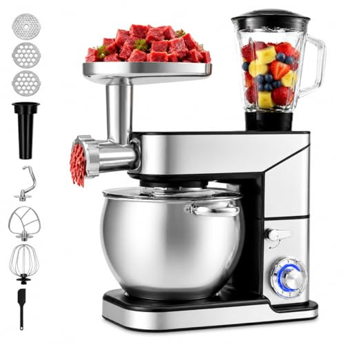 Royal Swiss - Robot de cocina multifunción (10 L, con mezclador y picadora de carne, potente 3 en 1, 10 L, 2000 W, color plateado