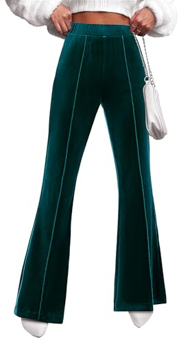 GRAPENT Women's Stretch Velvet Flare Pants - Dark Green, Size 12/14
