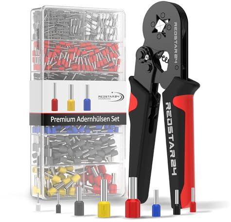 RedStar24 Pince à sertir avec 1800 Cosse Electrique - Pince à embouts câblage auto-réglable pour 0,25-10mm² - Inclut pince a sertir, Sertisseuse Electrique - Idéal pour électriciens et bricoleurs