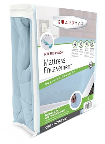 Guardmax - Funda de colchón de punto jersey con cremallera, tamaño Queen, protector impermeable y a prueba de chinches, polvo y ácaros, ropa de cama cómoda, suave y silenciosa, 152 x 203 x 30 cm