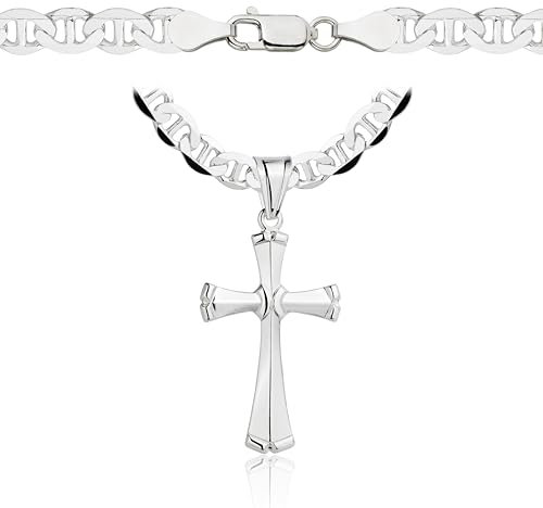 AMAR LUXURY Silberkette für Herren, 925 Sterlingsilber, Königskette, Panzerkette, 60 cm, Kreuzanhänger