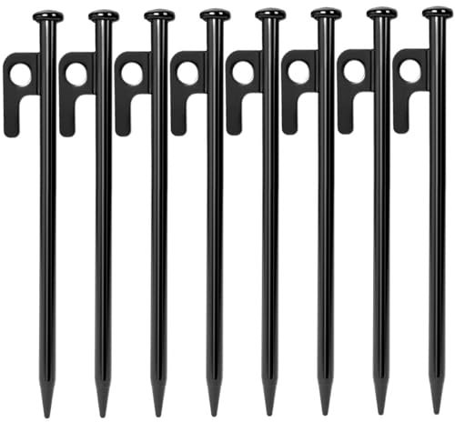 BOOSHMall 8X Zeltheringe, Sturmsicher Zelt Heringe Stahl Erdnägel mit Haken und Loch für Camping und Outdoor Wandern, 20cm
