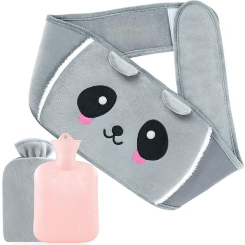 MOKANI Hot Water Bottle Belt, 1L Wearable Wrap Around Hot Water Bottle Set with Cover, Long Rubber Hot Water Bag for Shoulder, Neck, Waist, Back, Foot and Period Relief for Women (Animal)