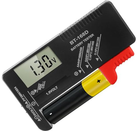 Universal LED Digital Battery Tester for All Batteries UK Multi Size Battery Checker Small Testers No Battery to Operate for AA AAA C D 9V 1.5V Button Cell Batteries (BT-168D)