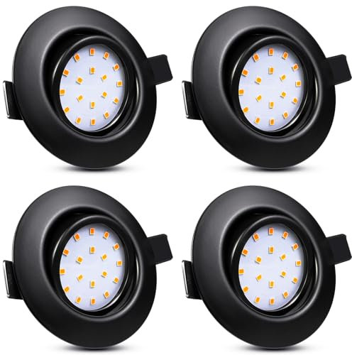 Allesgute 4X 5W LED Downlights Ceiling Ultra Slim Recessed Ceiling Lights Round Matt Black LED Down Lights IP20 240V Cool White 6000K, Cutout Ø72-80mm
