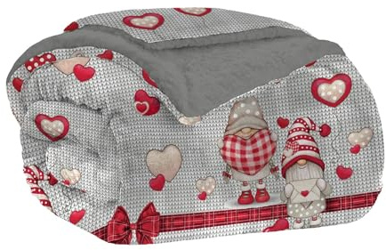 Home Tresor Coperta Plaid in Pile Invernale, Morbida e Calda, Finta Pelliccia Pelosa, Divano/Singola/Matrimoniale, Doppio Lato Flanella Sherpa - Due Piazze 230x200, Elfi e Cuoricini