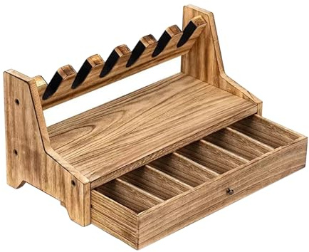 MiOYOOW Pistol Rack, Solid Wood Gun Holder, Pistol Accessories Storage, Rustic Style Handgun Organizer for Most Pistols