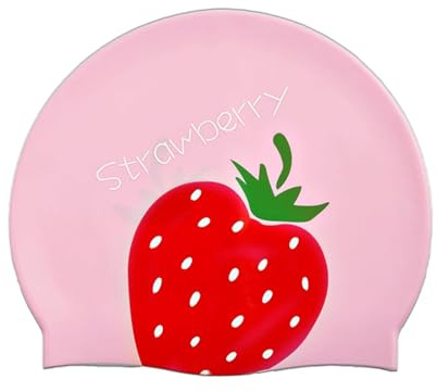 GWAWG Swimming Cap Children Kids Age 6-14 Years Silicone & Waterproof Silicone Elastic Girls Swimming Hat Strawberry Pattern Waterproof Swim Cap