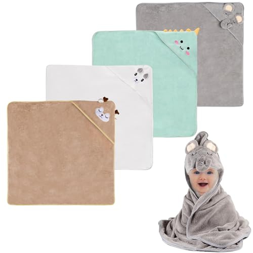 DASHUAIGE 4 pièces Cape de Bain Bébé, Serviette de Bain à Capuche pour Bébé, Sortie de Bain Super Absorbante, Serviettes pour Enfants en Bas âge
