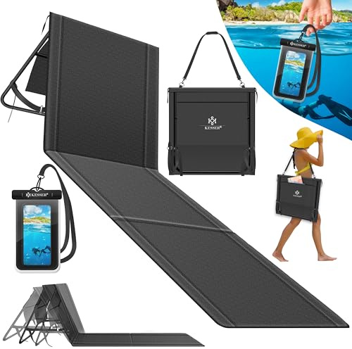 KESSER® Lettino da spiaggia pieghevole con schienale regolabile – Lettino da spiaggia pieghevole con tracolla e borsa, portata massima 130 kg – Lettino prendisole per spiaggia, giardino e terrazza
