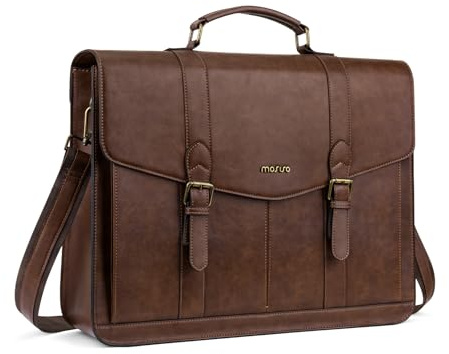 MOSISO Mensajero Bolsa para Hombre Mujeres, 15,6 Pulgadas Vintage PU Cuero Sintético Ordenador Portátil, 15-16 pulgadas Bolso Informal Ordenador ideal la Oficina Viajes Negocios Universidad, Marrón