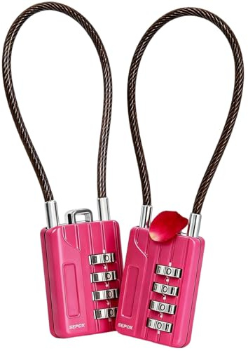 SEPOX® 2PCS Resettable 4-Digit Combination Padlock, 18cm Compact Vinyl Steel Cable – Multipurpose Lock for Gym Locker, Suitcase, Mini Toolbox – Pink Gym Essentials for Women