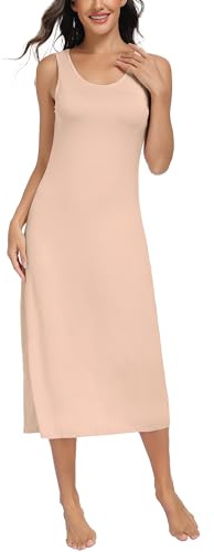 Lovasy Womens Full Slip Tank Top Dress Wide Straps Long Slips Underdress Soft Sleeveless Nightgown Nude,Large