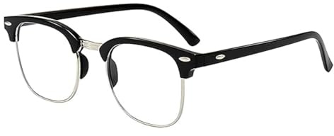 Blue Light Blocking Glasses, Vintage Retro Fashion Black Half Frame Clear Lens Glasses, Anti Bluelight UV Reading Eyestrain Anti-Glare Eyeglasses for Unisex Work Playing Gaming Smartphone Screens