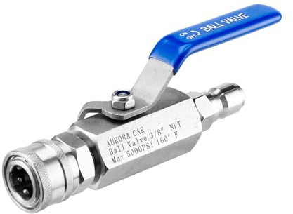 AURORA CAR Ball Valve Pressure Washer, 3/8 Quick Connect Ball Valve for Power Washer Hose, 5000 PSI Shut Off Valve for High Pressure Washer Hose, Stainless Steel