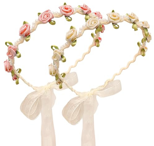 2 diademas con rosas y perlas decoradas, tirolesa, corona de flores, accesorios para el Oktoberfest, para citas, fiestas, bodas como regalo