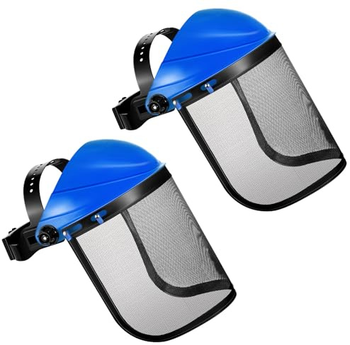 Hestya 2 Cascos de Seguridad para Desbrozadora Careta para Motosierra Ajustable Protector Facial de Trabajo de Silvicultura con Visera para Protección de Cara Jardinería Césped Exterior(Azul)