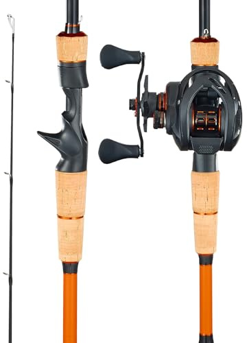 VEVOR Angelrute und Angelrolle (Baitcasting) im Set, 2,13 m Rute aus Kohlefaser (IM7), Bassangelruten-Set mit 7+1 Kugellagern & Übersetzung 7,0:1 & Korkgriff, linkshändiges Angelset