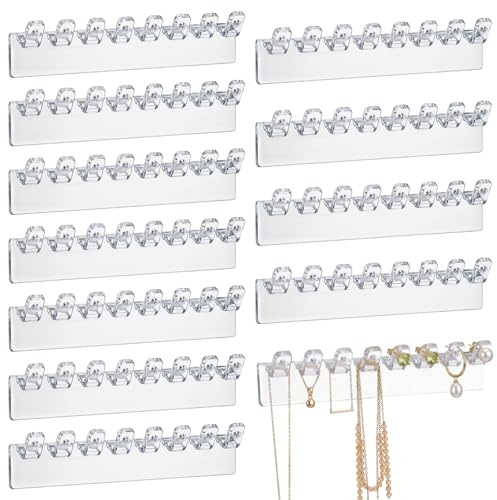 Styquenzer 12 Pcs Self-Adhesive Necklace Organizer, Necklace Hanger Wall Mount Hanging Jewelry Organizer with 8 Hooks Wall Mounted Necklaces Organizers for Necklaces, Bracelets