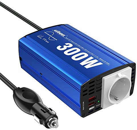 GIANDEL Inversor de Corriente 300W Onda Sinusoidal Pura Convertidor 12v a 220v 230v,Transformador con 2x2.4A Puertos de USB y Toma de AC para Coche, Portátil, Movíl