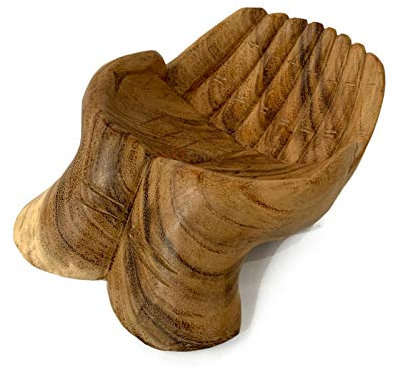 Darthome Teak Wood Hand of Hope Bowl 30x8x20cm Vintage Carved Food Snacks Fruit Serving Decor