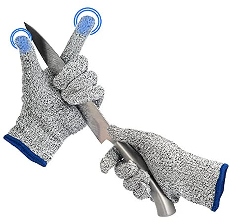 Induzeug Schnittfeste Handschuhe mit rutschfesten Silikonpunkten/Touchscreen–Level 5 SCHNITTSCHUTZ,lebensmittelecht, Schnittschutz für die Küche,Gartenarbeiten,Holzschnitzereien,1 Paar (Medium)