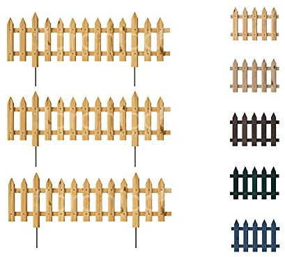 Floranica 3 STK Gartenzaun Vorgartenzaun Steckzaun Friesenzaun Zierzaun Lattenzaun 100 cm lang mit Metallpfosten Zaun für Vorgarten Gemüsebeete Höhe 40cm Natur