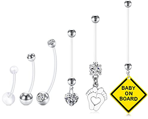 Funseedrr 6pcs Piercing Ombelico Gravidanza Flessibile Bioflex 14G 14/18/25/32/35/38mm Lungo Barra Pendenti Ombelico Piercing