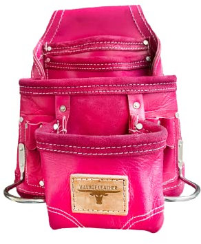 Village Leather Robuste Werkzeugtasche,Zimmermanns-Werkzeugtasche 3250, rosa, genarbt, 10 Taschen, 2 Hammerhalter, aus hochwertigem, natürlichem Narbenleder für hervorragende Haltbarkeit