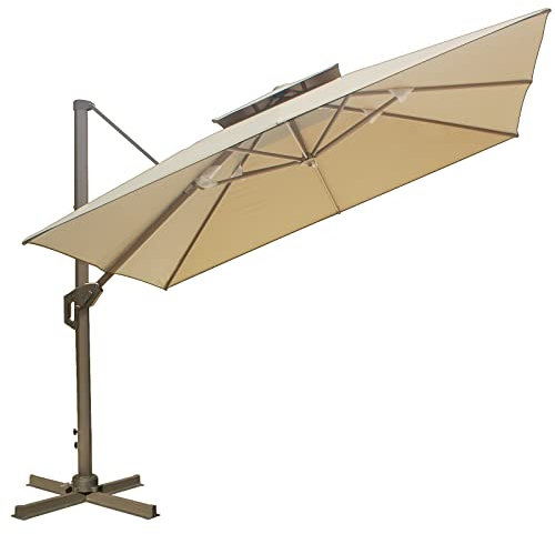 HOHAOO Sonnenschirm 300x300 cm,Strandschirm Einstellbarer Neigungswinkel UV-Schutz Aluminium Kurbelschirm mit Ständer,An-/Ausschalter,Kurbelvorrichtung für Strand,Garten,Balkon und Terrasse