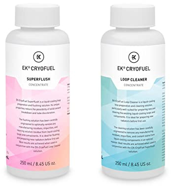 EK-CryoFuel Loop Cleaner + Superflush Kit (250mL Concentrates) for PC Water Cooling Systems, Custom Loop Cleaning and Flushing Solution