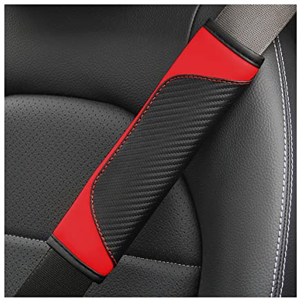 AUCELI 2PCS Car Seat Belt Cover, Carbon Fiber Seatbelt Shoulder Strap Covers, Breathable Leather Soft Harness Pad Protect Your Neck and Shoulder Compatible with Cars
