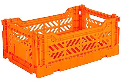 AYKASA Klappkiste, stabile Faltkiste aus Kunststoff, stapelbar, Neon Orange, Mini (27x17x11cm)