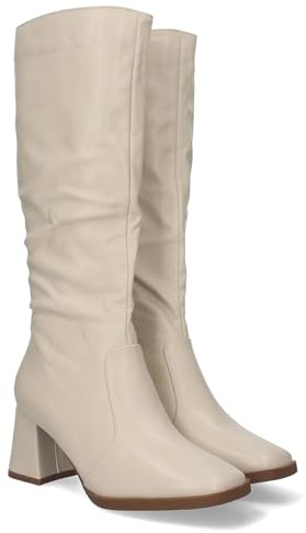 shoes&blues.es 79771-Botas Lisas para Mujer de Tacon Medio, Cana de 34'5cm y Cierre de Cremallera. Comodas y Agradables para Otono e Invierno. Talla 38 Beige