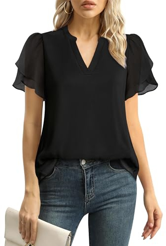 Lotusmile Black Business Casual Tops for Women - Short Sleeve Work Tops for Women 2024 Office Outfits Business Attire
