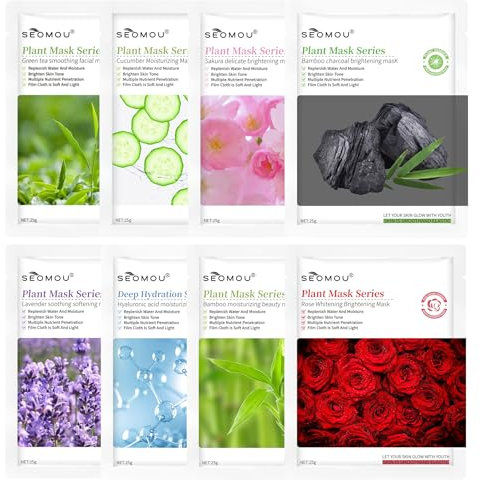 8 Pezzi Maschera Viso Coreana Idratante Nutriente, Maschera Viso in Tessuto 8 Fragranze, SkinCare idratante, Maschera Bellezza Viso per Tutti i tipi di Pelle