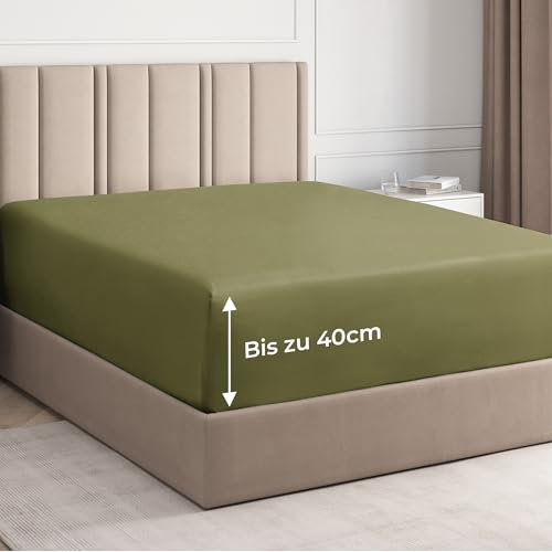 Spannbettlaken 180x200cm - Extra Tiefes Spannbetttuch für Matratzen bis 40 cm (16) Höhe - Weiche Gebürstete Mikrofaser - Knitterfrei, Schrumpf- & Farbbeständig - Oeko-TEX - Salbei Grün Bettlaken