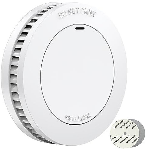 RUNIDUR Détecteur de Fumée de Set sans Fausses Alarmes, Alarmes D'incendie sans Clignoter pour Un Collage, des Détecteurs D'incendie pour 10 Ans de Batterie， Blanc, Lot de 1
