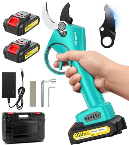 MuatCtarom Tijeras De Podar Electricas 33MM, 2 cuchillas SK5 Ligero y Portátil, Pesa Solo Alrededor De 1 Kg Con Batería, Con 2 Baterías De 2000 Mah, 2 Niveles Ajustables (18 MM/33MM)