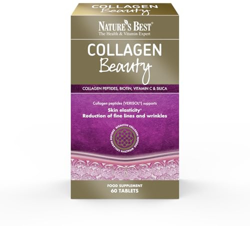 Nature's Best Collagen Beauty Capsules - Supports Skin Elasticity & Reduces Fine Lines - Collagen Peptides, Biotin, Vitamin C - High Dose & Taste-Free - UK Made - 60 Tablets