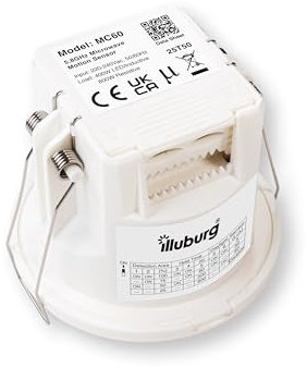 illuburg Detector de Movimiento para 5,8GHz Microondas HF Radar Instalación Empotrada Techo con Sensor Día/Noche Alcance 8 Metros