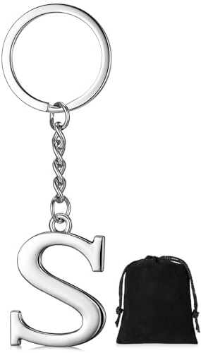 Gulfmew Porte-Clés Lettre Argent lettre Initiale Pendentif Porte-Clés Cadeau Porte-Clés de Voiture Breloque pour Sac Pour Femme Homme Amis Famille(S)