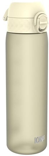 ion8 Trinkflasche, 500 ml, Auslaufsicher, Einhandöffnung, Sichere Verriegelung, Spülmaschinenfest, BPA-frei, Tragegriff, Klappdeckel, Leicht zu Reinigen, Klimaneutral, Cremiges Weiß