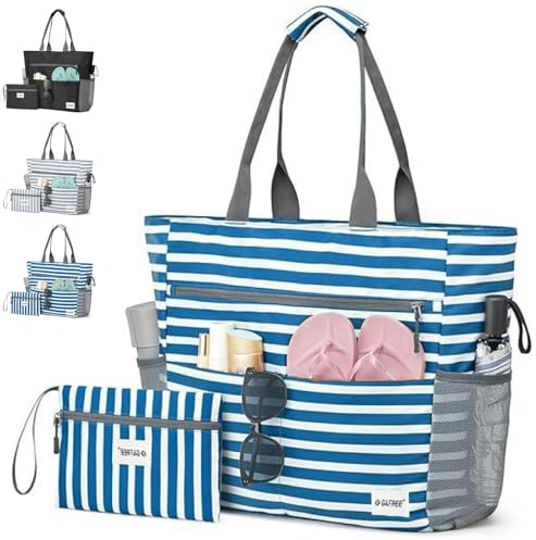 AUNGKWANG 2 Piezas Bolsa de Playa Mujer, Grande y Pequeña Bolso de Playa, XXL Bolsa Extra Grande de Playa, para Viajes, Daily Pool Gym, Lightweight Shopping Grocery Bag, Azul